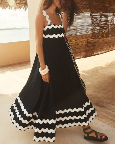 Contrast color wavy edge long dress