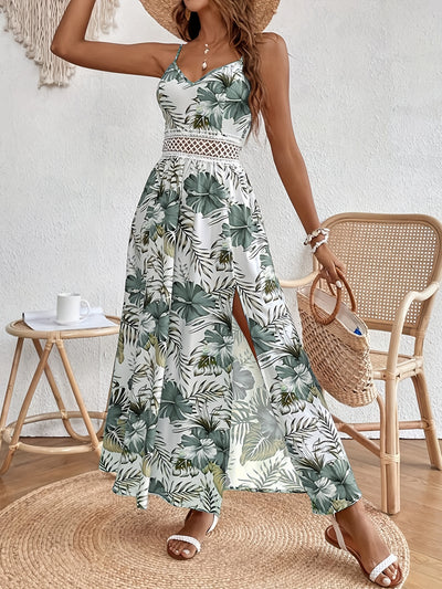 Jennifer | Elegant Floral  Sleeveless Split Dress