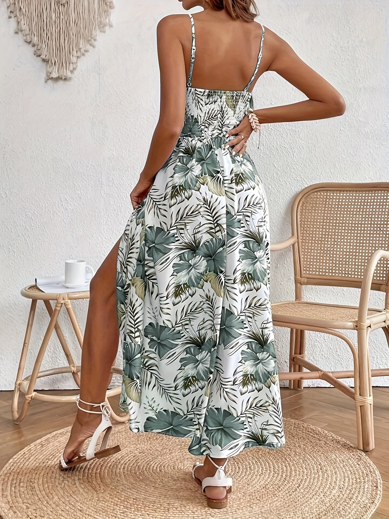 Jennifer | Elegant Floral  Sleeveless Split Dress