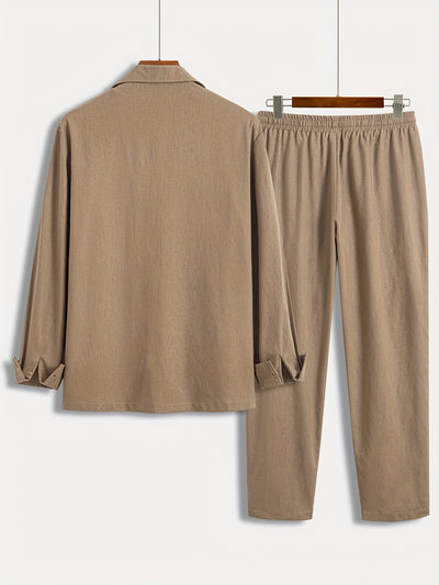 Robert | Casual Collar Top & Pants Set