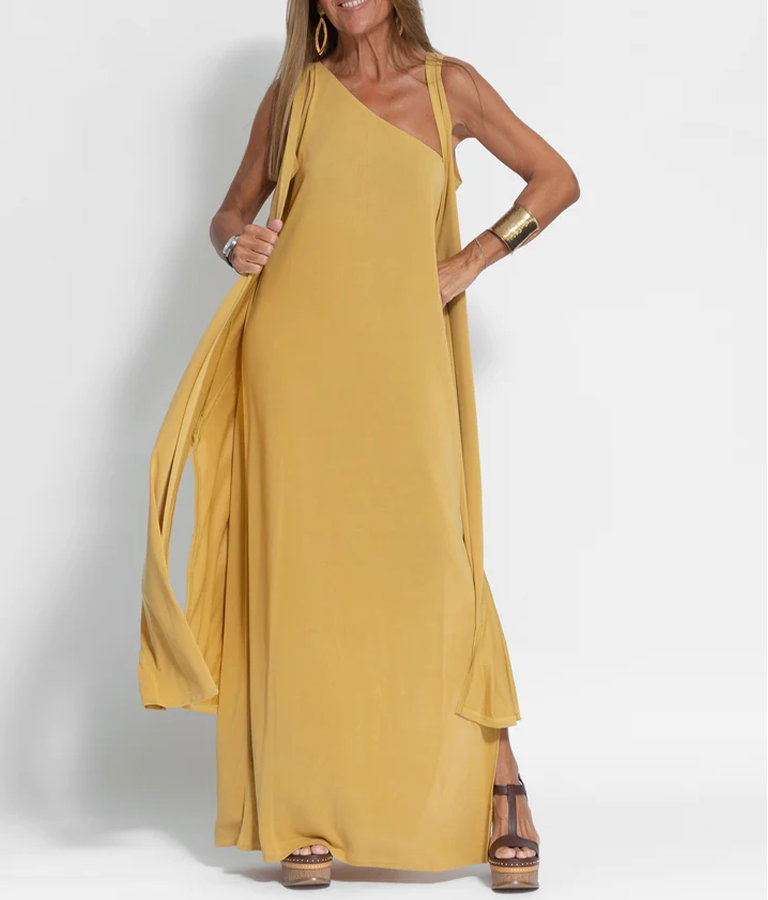 Elegant Solid Color One Shoulder Maxi Dress