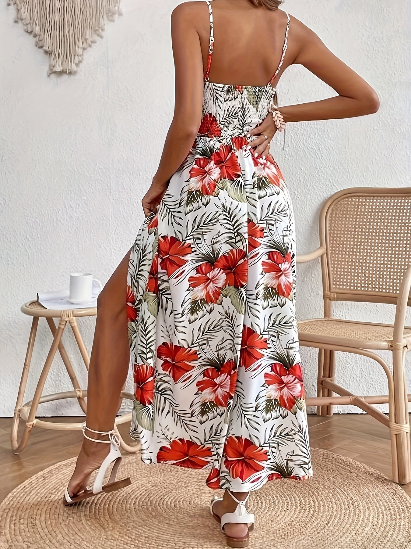 Jennifer | Elegant Floral  Sleeveless Split Dress