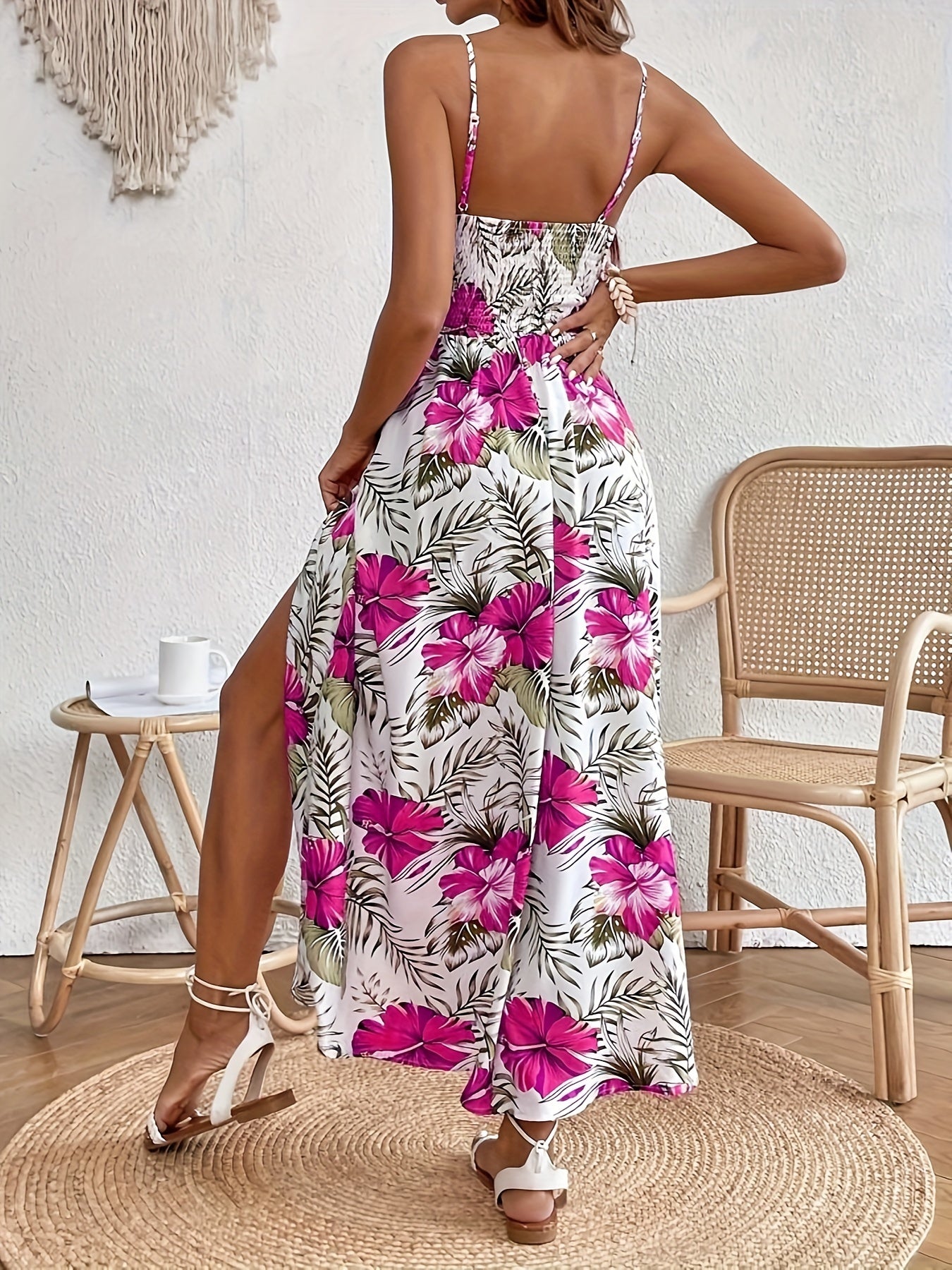 Jennifer | Elegant Floral  Sleeveless Split Dress