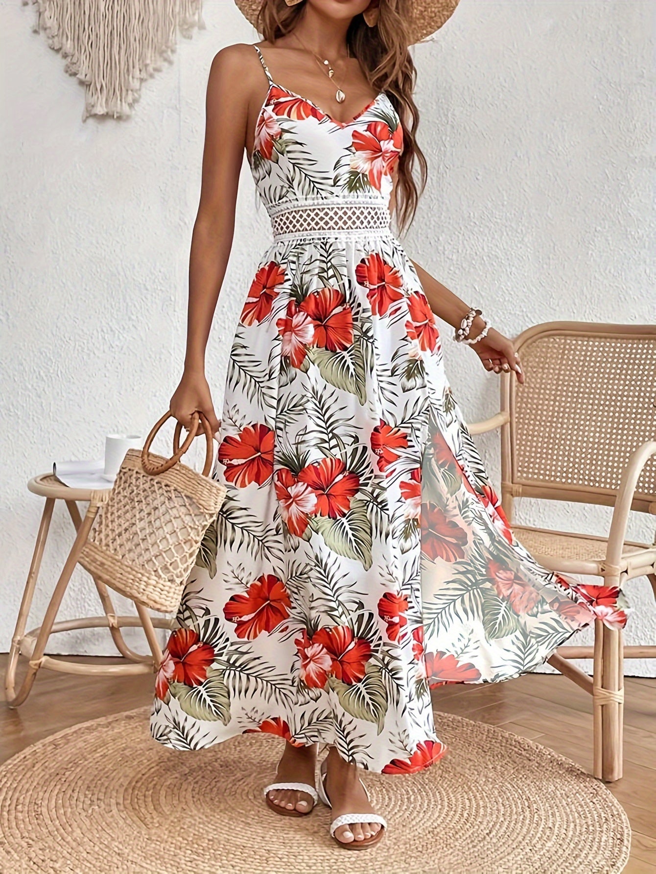 Jennifer | Elegant Floral  Sleeveless Split Dress