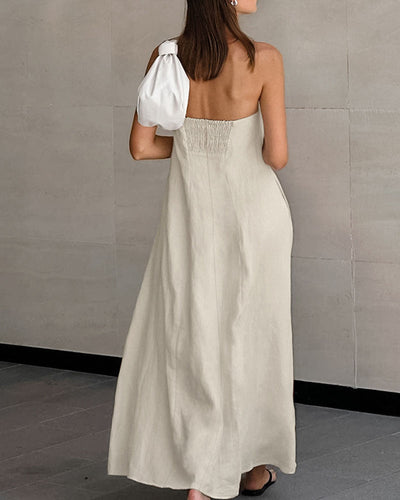 Cotton Linen Strapless Holiday Dress