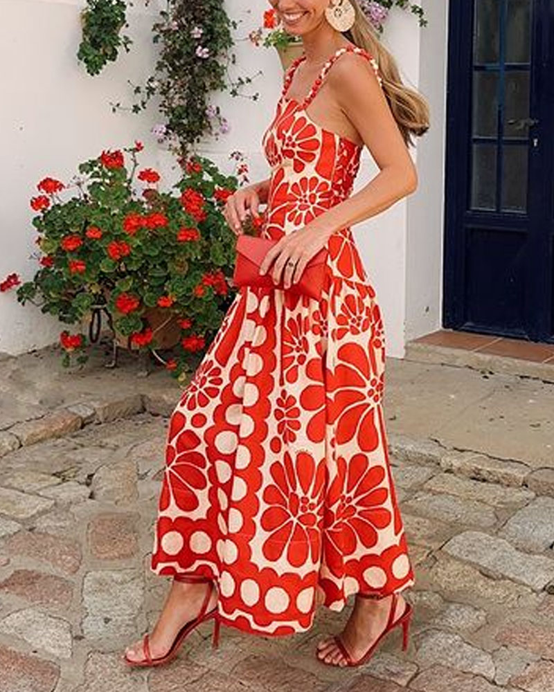 Elegant Holiday Print Sling Dress