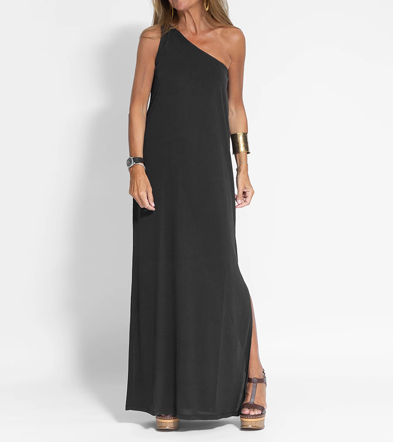 Elegant Solid Color One Shoulder Maxi Dress