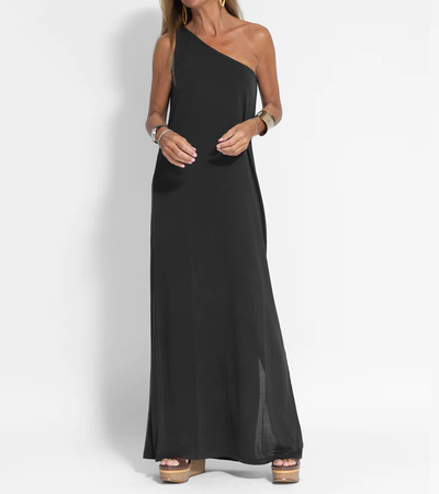 Elegant Solid Color One Shoulder Maxi Dress