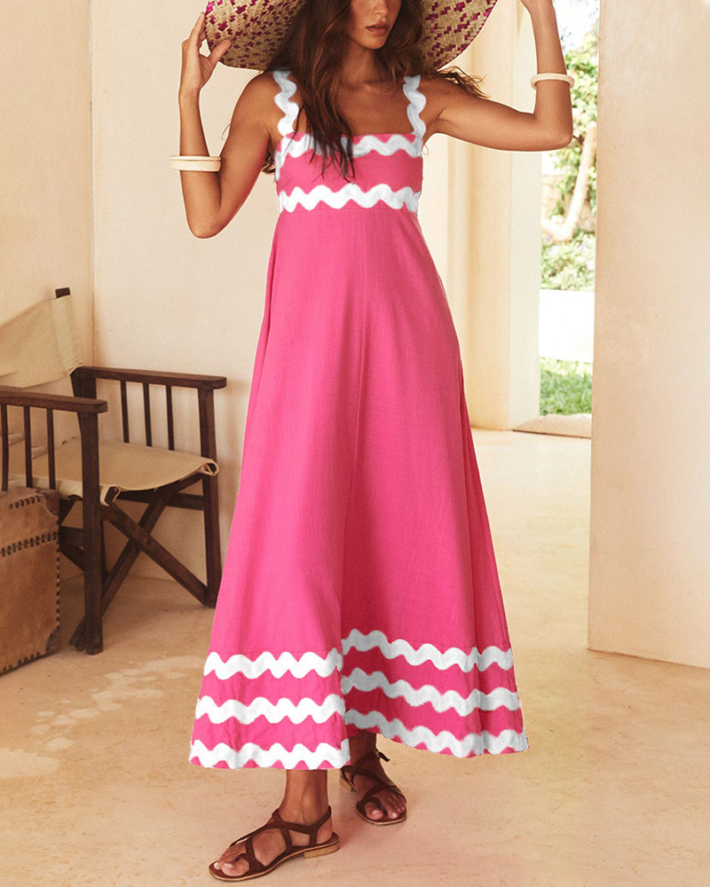 Contrast color wavy edge long dress